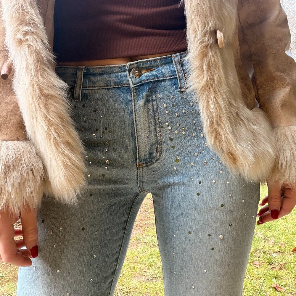 Y2K McBling Rhinestone Capri Denim Bootcut Leg Pants